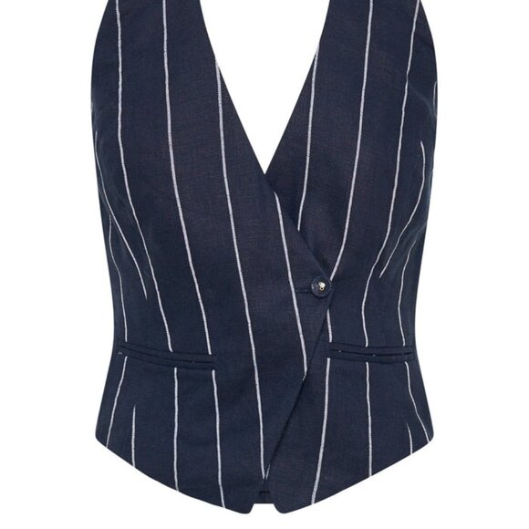 New NICHOLAS Aurelia Asymmetrical Vest in Ink & Milk halter blazer striped blue - Picture 2 of 9